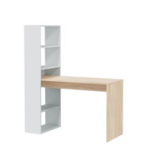 Mesa estudio con estanteria Duplo en blanco artik/roble canadian