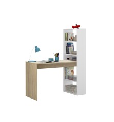 Mesa estudio con estanteria Duplo en blanco artik/roble canadian