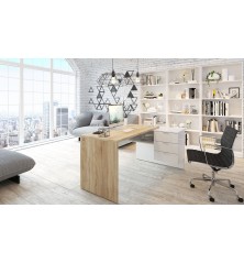 Mesa despacho Office con buc reversible roble canadian/blanco artik