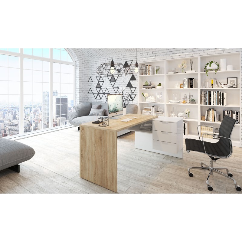 Mesa despacho Office con buc reversible roble canadian/blanco artik