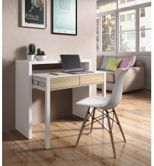 Consola escritorio extesible Bureau en roble canadian/blanco artik