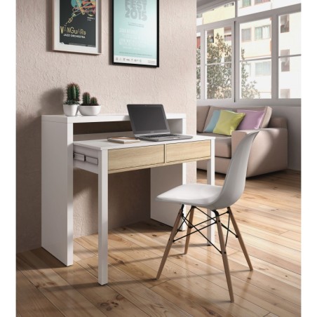 Consola escritorio extesible Bureau en roble canadian/blanco artik