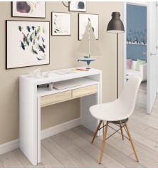 Consola escritorio extesible Bureau en roble canadian/blanco artik