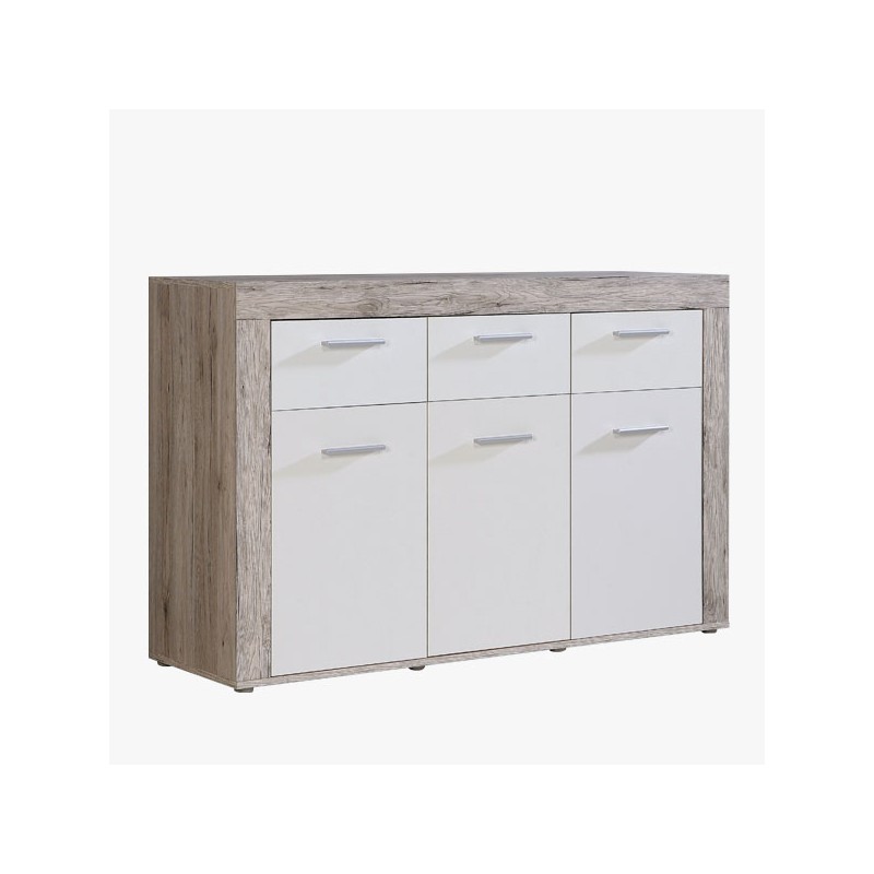 Mueble aparador de comedor trama color roble y blanco mate 135x41 cm