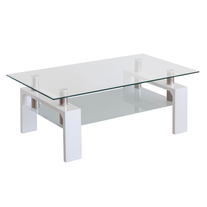 Mesa de centro cristal pata wengué, blanco o roble sendra