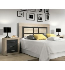 DORMITORIO OFERTA, COMPUESTO POR CABECERO Y DOS MESITAS,  EN COLORES CAMBRIAN BLANCO, CAMBRIAN GRAFITO Y BLANCO PINO ANDERSEN.