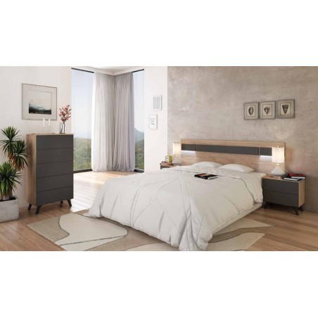 DORMITORIO COMPLETO CON LUCES LEDS SOTO EN ROBLE GRAFITO