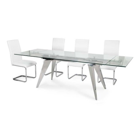 MESA DE COMEDOR MODELO AMOR OMNIA VINCIT CROMADA CRISTAL TEMPLADO