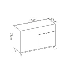 APARADOR MODELO NOVA 2 PUERTAS Y UN CAJON, NATURAL GRIS ESMERALDA Y BLANCO