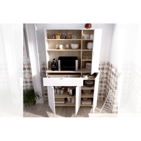 Modulo auxiliar wok 4 puertas y estantes, blanco natural