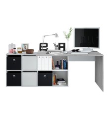 MESA DESPACHO CON BUC REVERSIBLE MODELO OFFICE EN CEMENTO/BLANCO