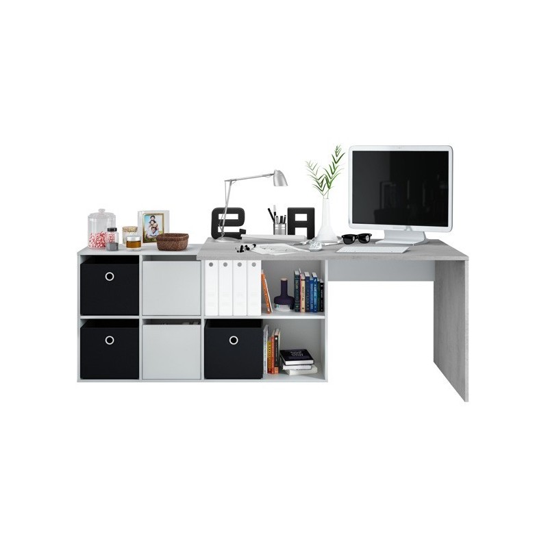 Mesa despacho con buc reversible modelo office en cemento/blanco