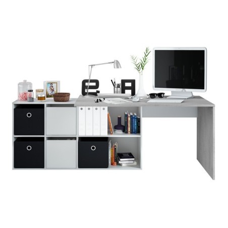 MESA DESPACHO CON BUC REVERSIBLE MODELO OFFICE EN CEMENTO/BLANCO