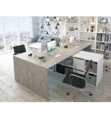 Mesa despacho con buc reversible modelo office en cemento/blanco