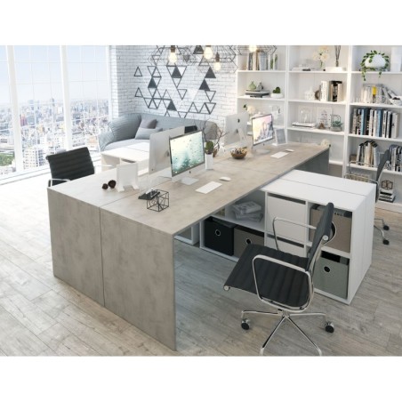 Mesa despacho con buc reversible modelo office en cemento/blanco