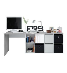 MESA DESPACHO CON BUC REVERSIBLE MODELO OFFICE EN CEMENTO/BLANCO