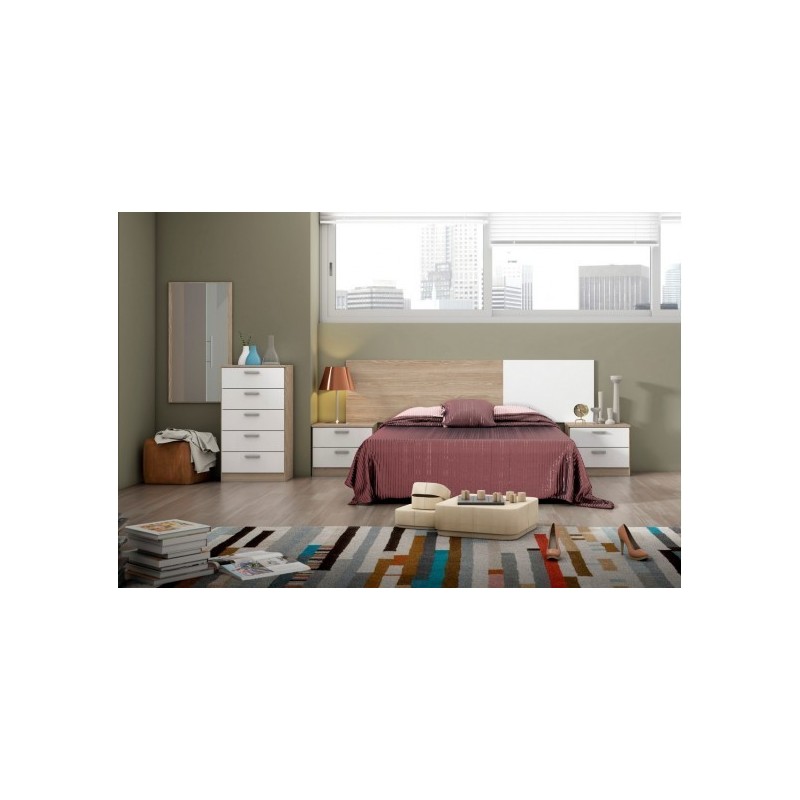 Dormitorio completo new couple mesitas couple 2 cajones en sahara y blanco