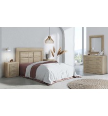 DORMITORIO OFERTA, COMPUESTO POR CABECERO Y DOS MESITAS,  EN COLORES CAMBRIAN BLANCO, CAMBRIAN GRAFITO Y BLANCO PINO ANDERSEN.