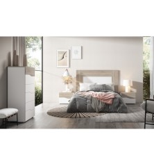 dormitorio luce con dos mesitas dos cajones y Xinfonier cannes en sahara y blanco