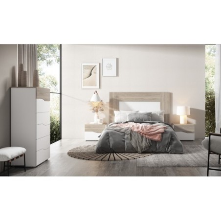 dormitorio luce con dos mesitas tres cajones y Xinfonier cannes en sahara y blanco