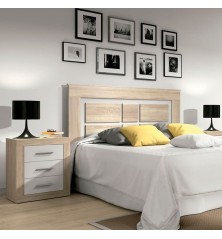 DORMITORIO OFERTA, COMPUESTO POR CABECERO Y DOS MESITAS,  EN COLORES CAMBRIAN BLANCO, CAMBRIAN GRAFITO Y BLANCO PINO ANDERSEN.